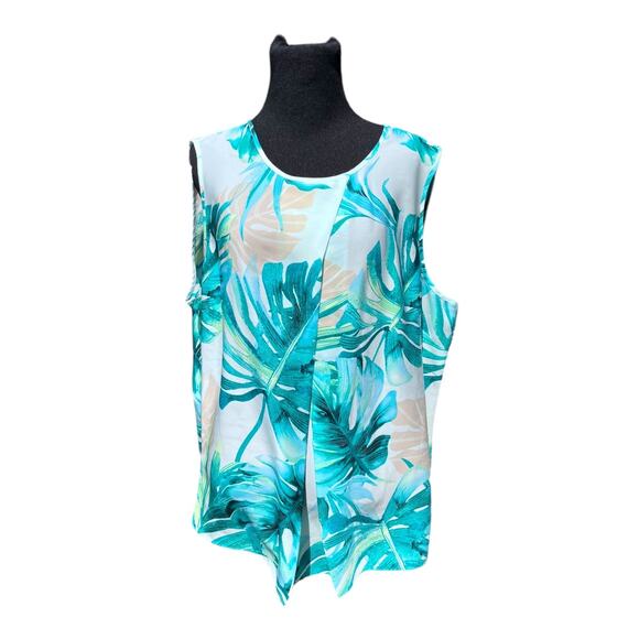 Chico's Black Label Front Tuck Tank Sz 3 ~ L (16-18) Tropical Dressy Lightweight - Picture 1 of 6